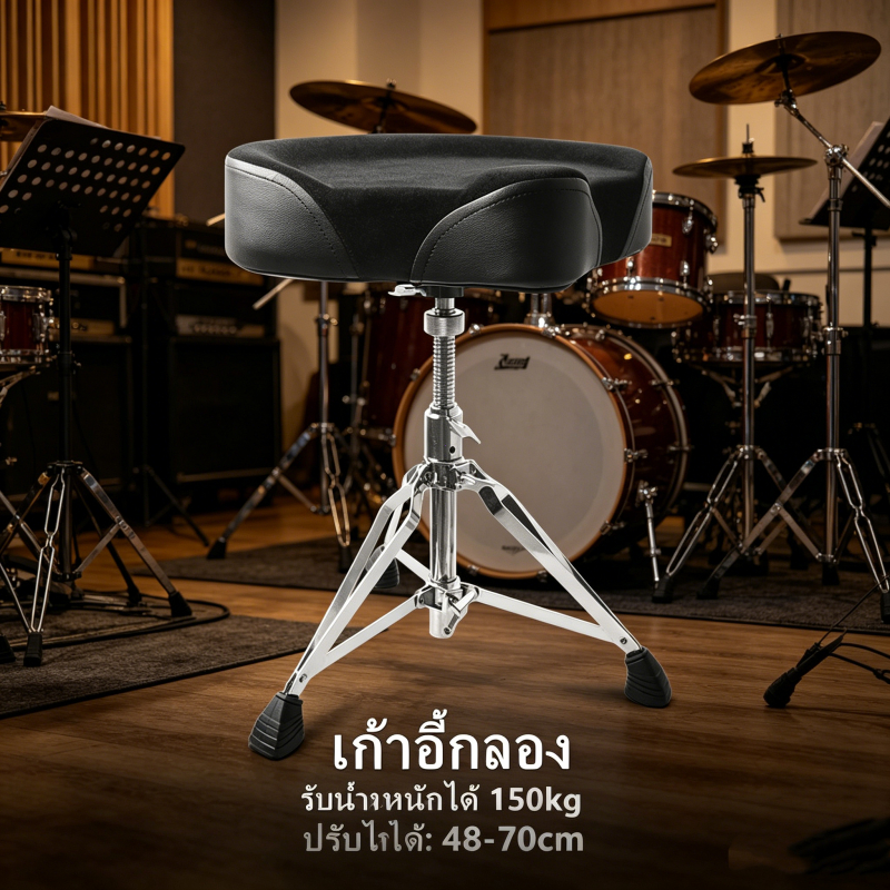 CMC Drum Chair เก้าอี้กลองเบาะกลมและอานม้า หุ้มกำมะหยี่ ปรับสูงเกลียว ล็อคระดับได้