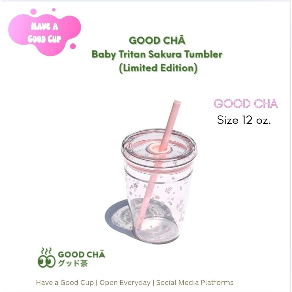 พร้อมส่งค่ะ*แก้วน้ำBaby Tritan Sakura🌸 Tumbler สุดน่ารักจากแบรนด์ GOOD CHA (Limited Edition)แก้วสีใส