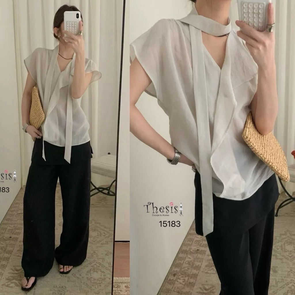เสื้อแขนกุดคอVอกระบาย