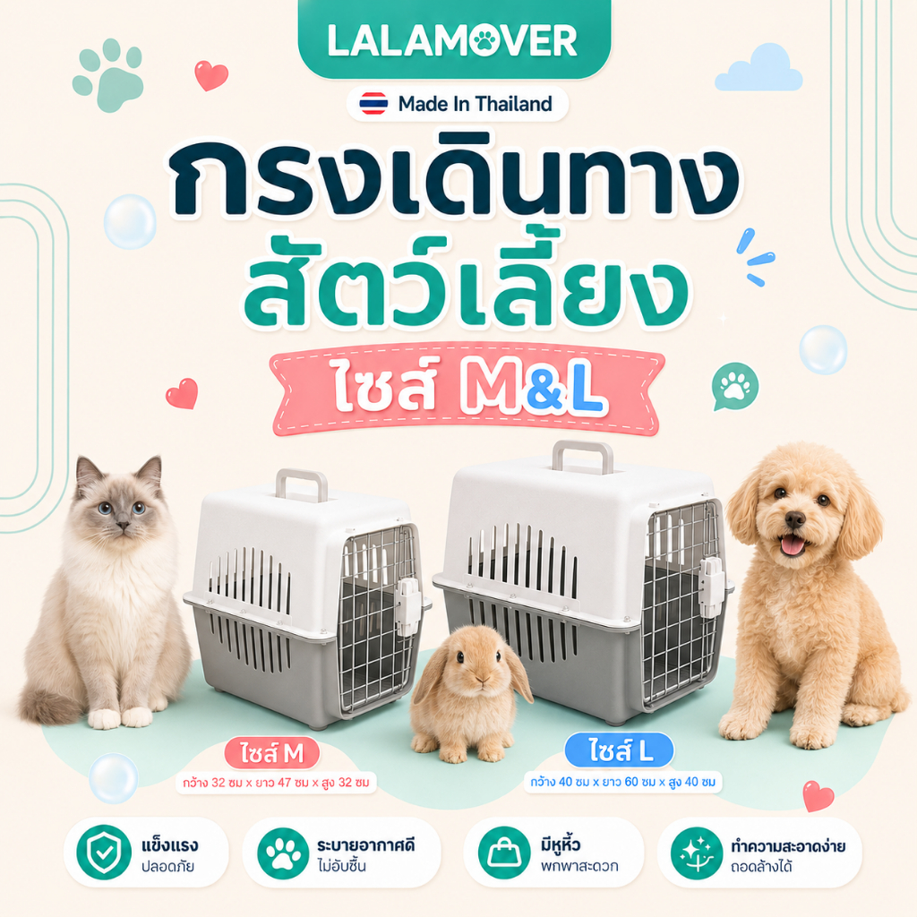 Lalamover กล่องเดินทางสัตว์เลี้ยง กรงเดินทาง (ไซส์M&L) แถม ชามอาหาร ชามเกี่ยวกรง แผ่นปูพื้น