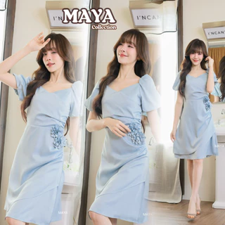 ชุดไปงานสาวอวบ ชุดทำงาน ชุดออกงานเรียบหรูดุแพง s-2xl แถมเข็มกลัดดอกไม้ 2 ดอกMAYA G148 กระโปรง2ชั้น ซับในสีตามชุด