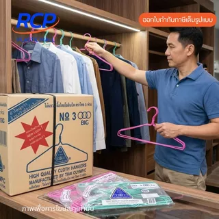 RCP - ยกลัง ไม้แขวนเสื้อ 3 ห่วง แบบหนา No.3000 (1 ลัง มี 12แพ็ค) ไม้แขวนเสื้ออย่างดี