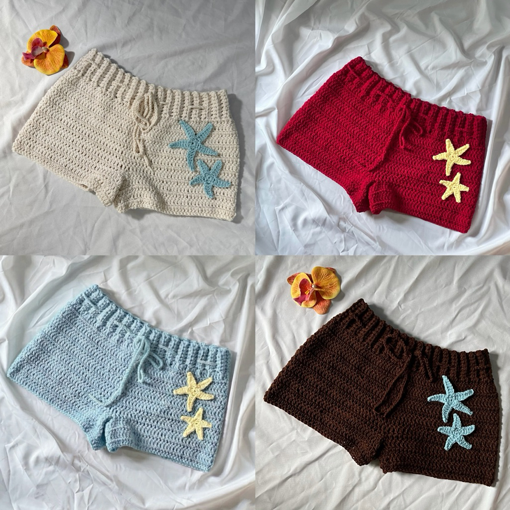 กางเกงขาสั้นถักไหมพรม ปลาดาว | Short with starfish (มีสีอื่นๆเพิ่มเติม)