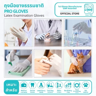 🔥ถุงมือยางธรรมชาติ แบบมีแป้ง คุณภาพดี ราคาถูก🔥 ยี่ห้อ โปรโกลฟ Pro Gloves [บรรจุ 100 ชิ้น]