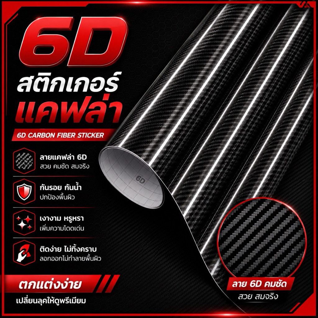 สติกเกอร์ติดรถ สติกเกอร์เคฟล่า6D เกรดติดรถ ติดง่าย