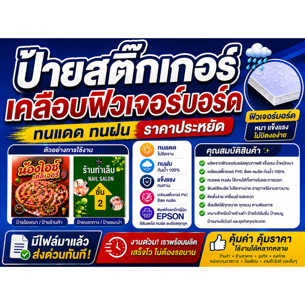 ป้ายฟิวเจอร์บอร์ด สีสดใส สวยงาม ราคาถูก