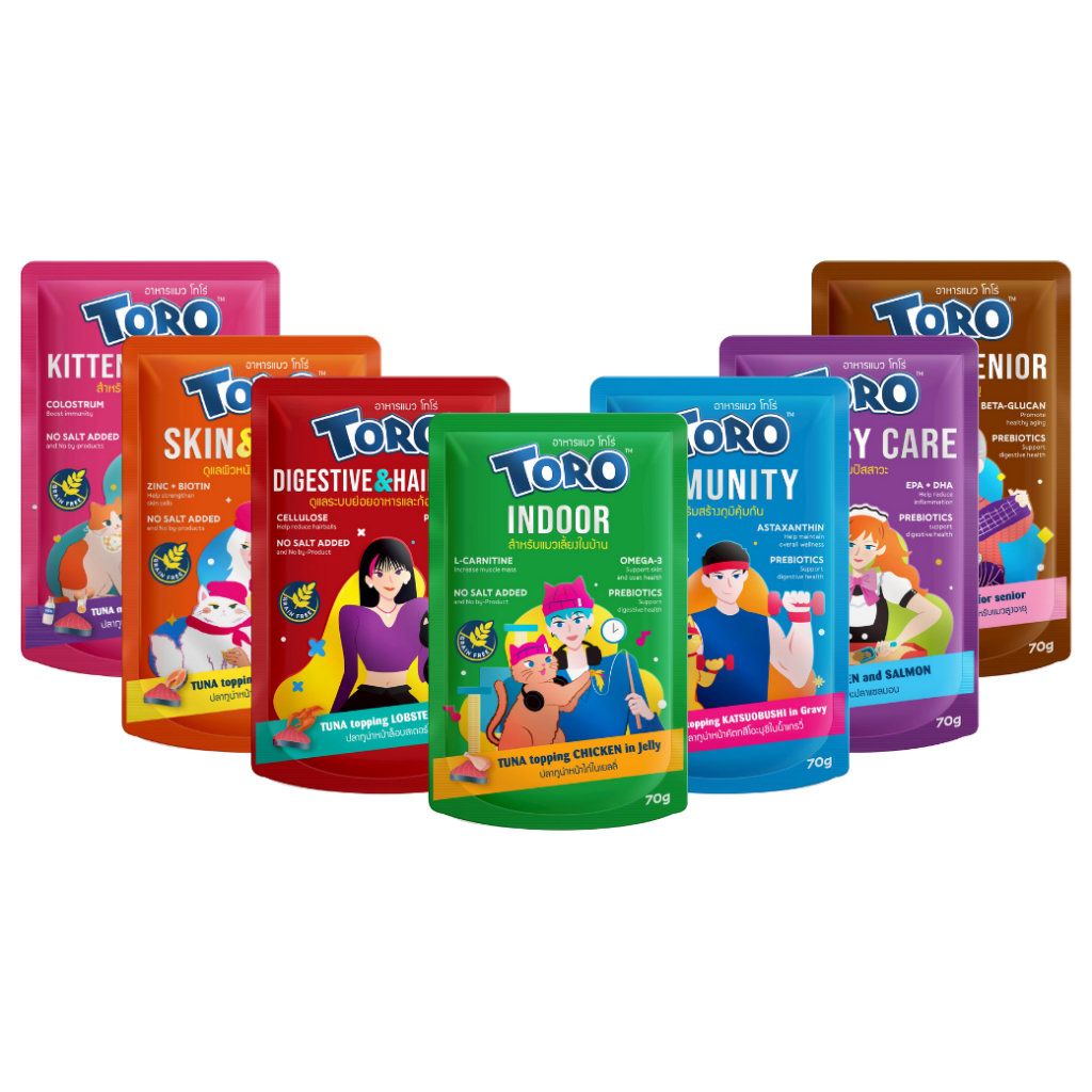 *12 ซอง* ใหม่ Toro Wet Cat Food – โทโร่ อาหารแมวแบบเปียก 70g. (7รสชาติ) [ในเครือ NEKKO เนคโกะ]