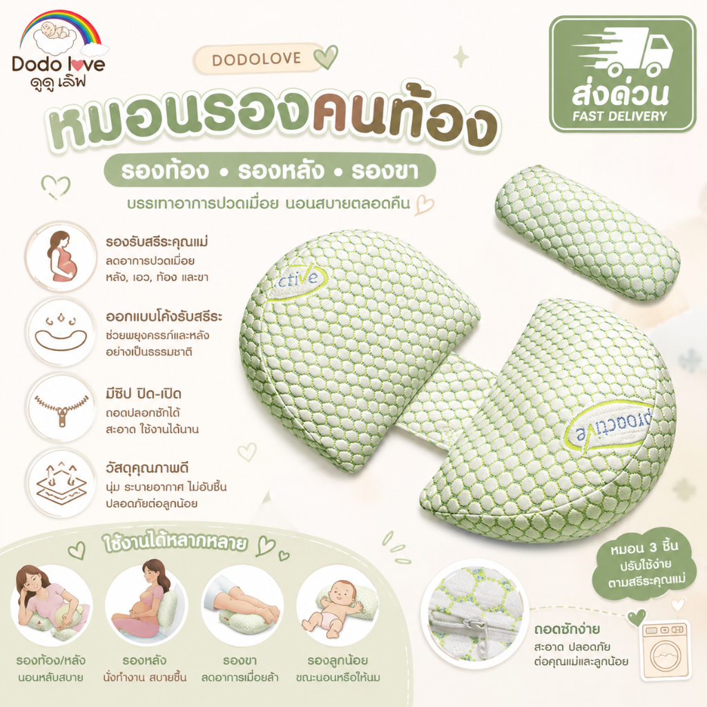 [ส่งด่วน] MommyKids X DODOLOVE หมอนคนท้อง รองครรภ์ รองหลัง ลดปวดเอว นอนสบาย ถอดซักได้