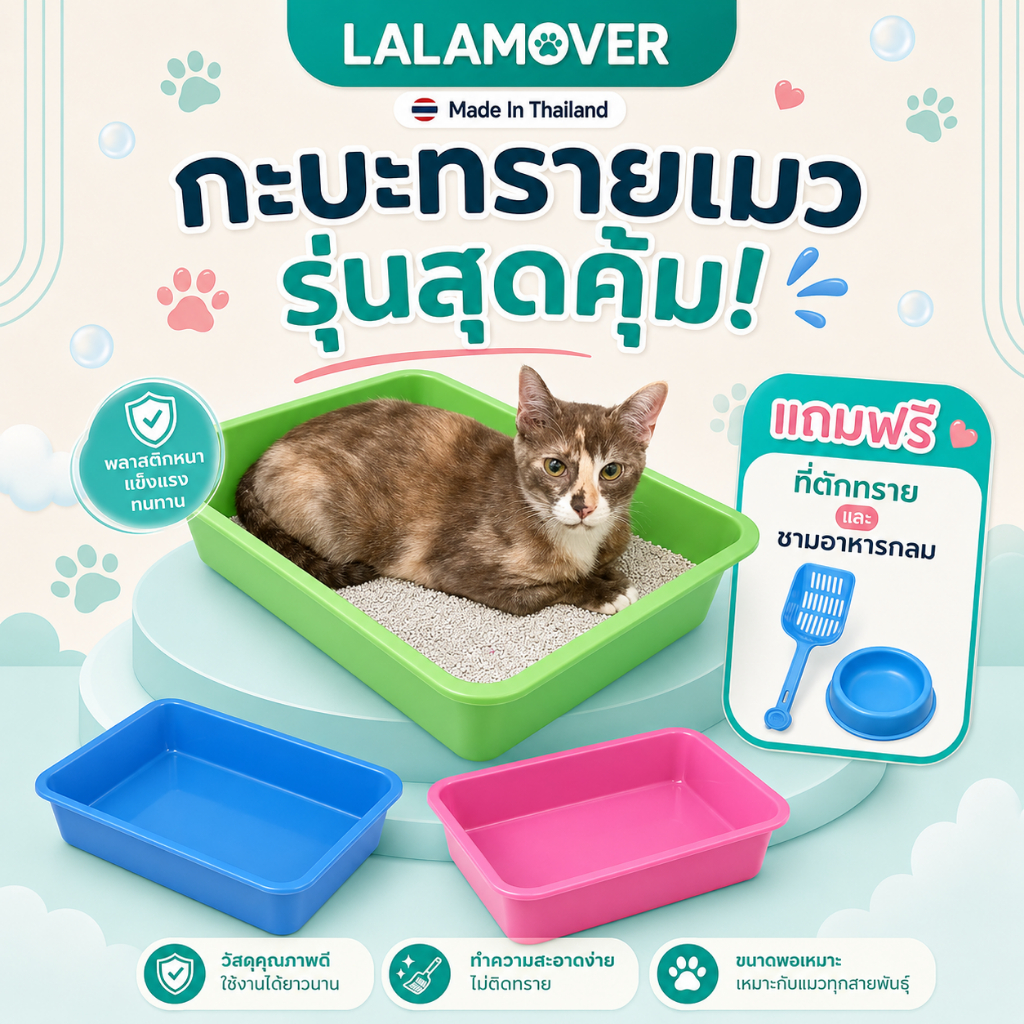 Lalamover กระบะทรายแมว ห้องน้ำแมว ถาดรองทรายแมว กะบะพลาสติก (กระบะรุ่นเก่า)