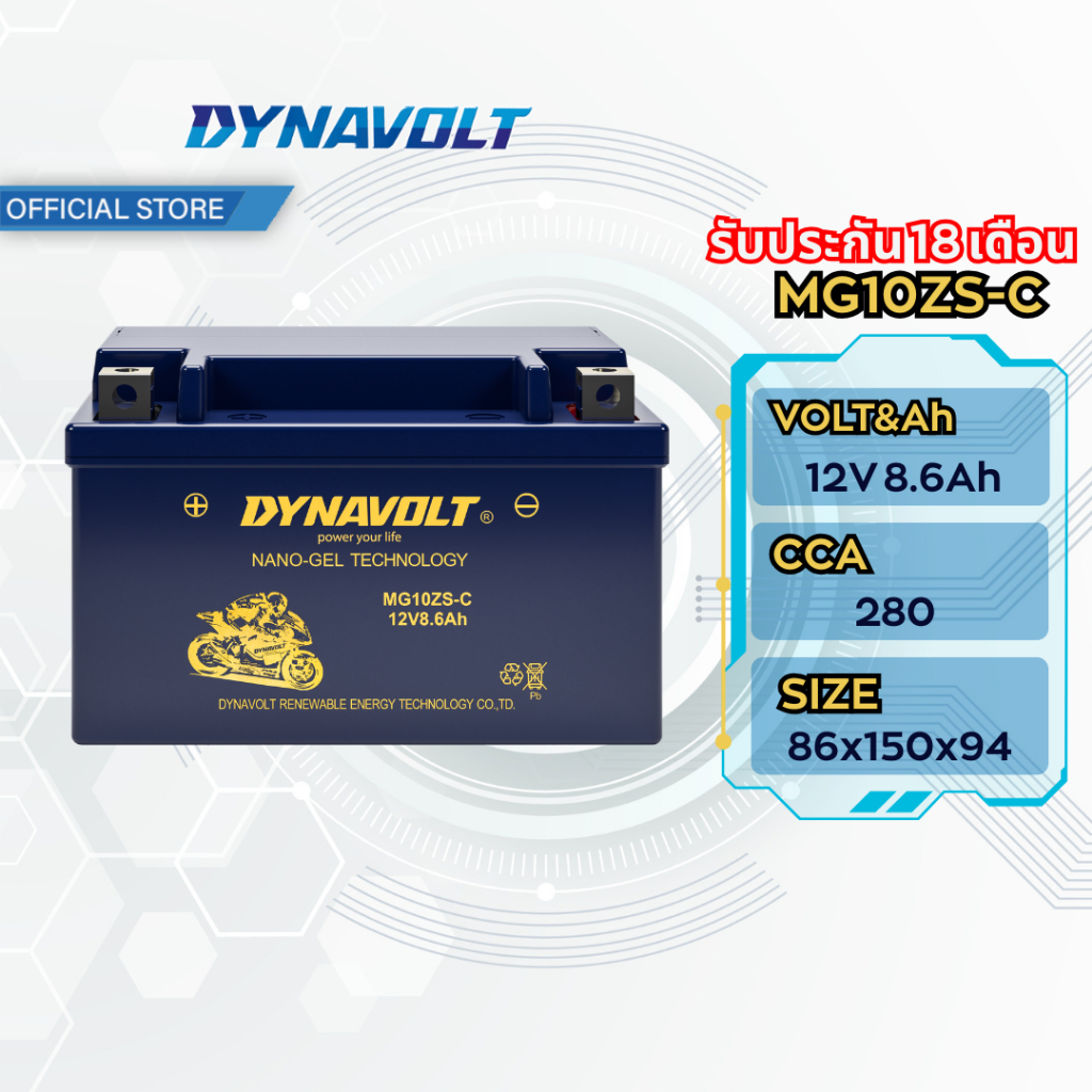 DYNAVOLT MG10ZS-C ไดน่าโวลท์ แบตเตอรี่มอเตอร์ไซค์ แบตเตอรี่ นาโนเจล Forza350