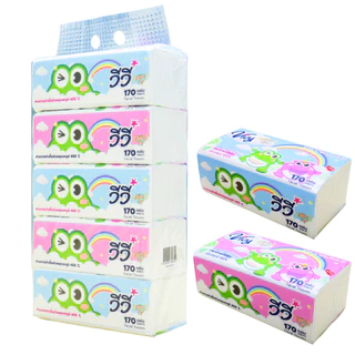 กระดาษทิชชู่วีวี่ Vivy รุ่น สายรุ้ง 2 แพ็ค 10 ห่อ 170แผ่นคู่ แถมฟรีผ้าเปียก 68 แผ่น 1ห่อDM