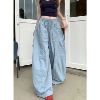 [Solid-colored casual pants]เกาหลีรุ่นวินเทจผู้หญิงสบาย ๆ แจ๊สเต้นรำเทรนด์กีฬาขากว้างกางเกง
