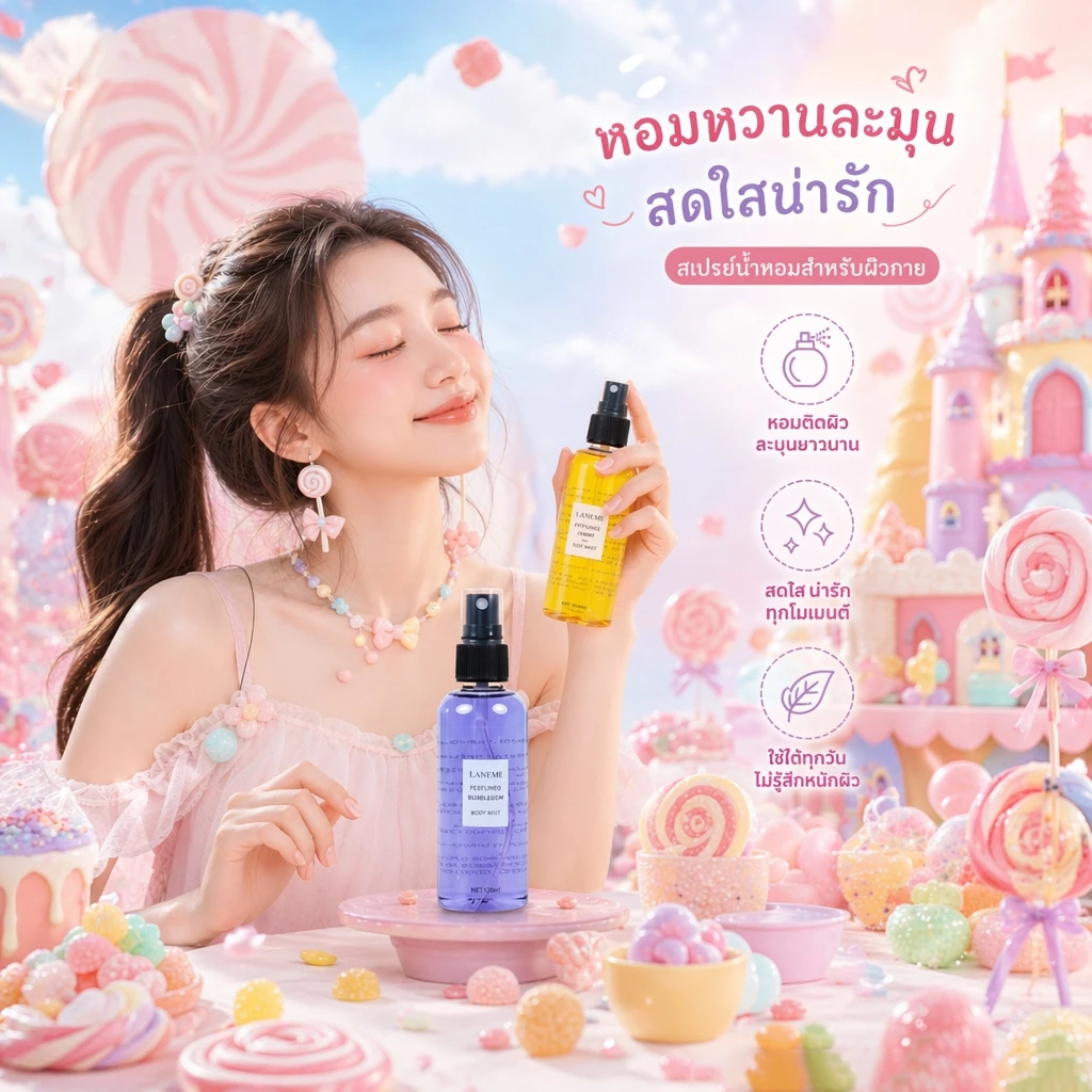 LANEMH น้ำหอมตัวสเปรย์ 100ml กลิ่นหวานลูกอม กลิ่นเมล่อนสดชื่น กลิ่นหอมยาวนาน สเปรย์น้ำหอมไม่มีแอลกอฮอล์ เหมาะทุกเพศ พกพา
