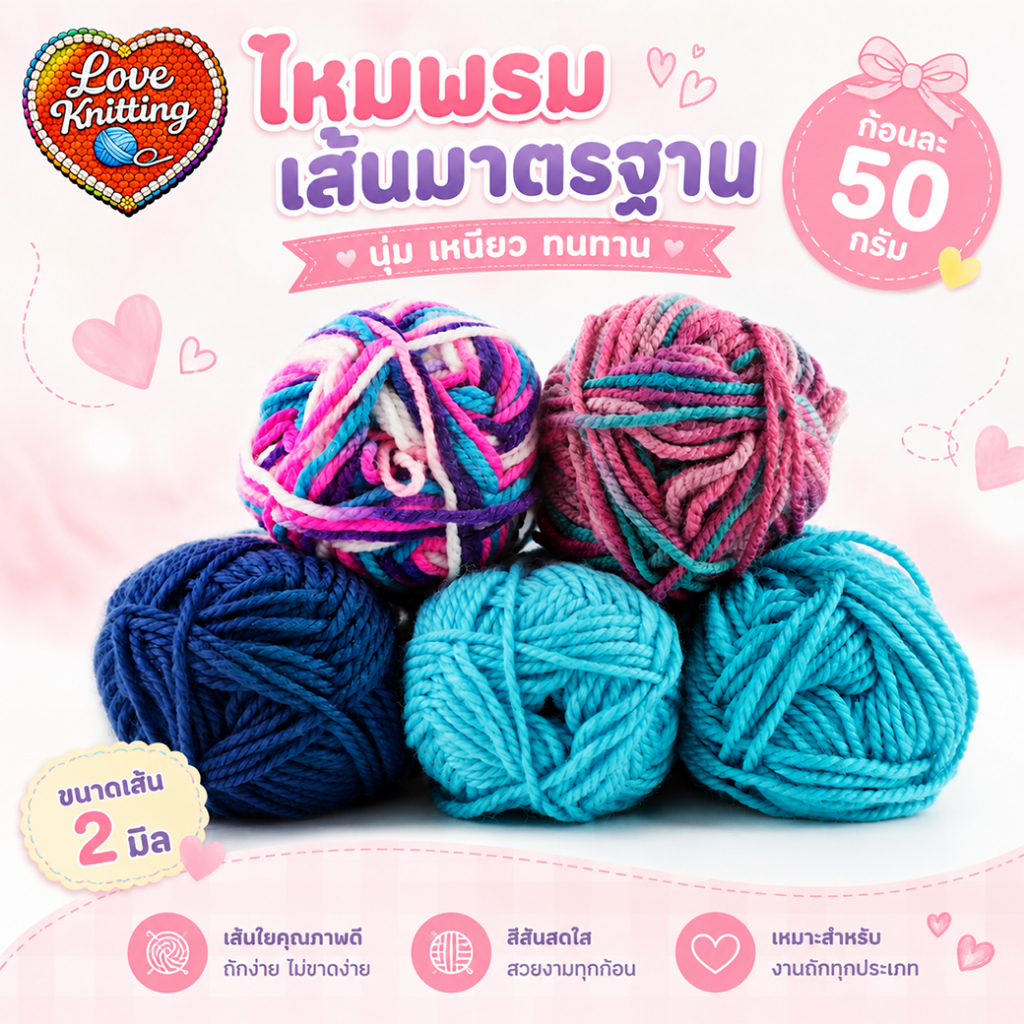 (ชุด2) ไหมพรมเส้นมาตรฐาน WA01-6sm ไหมพรม ไหมพรม4ply