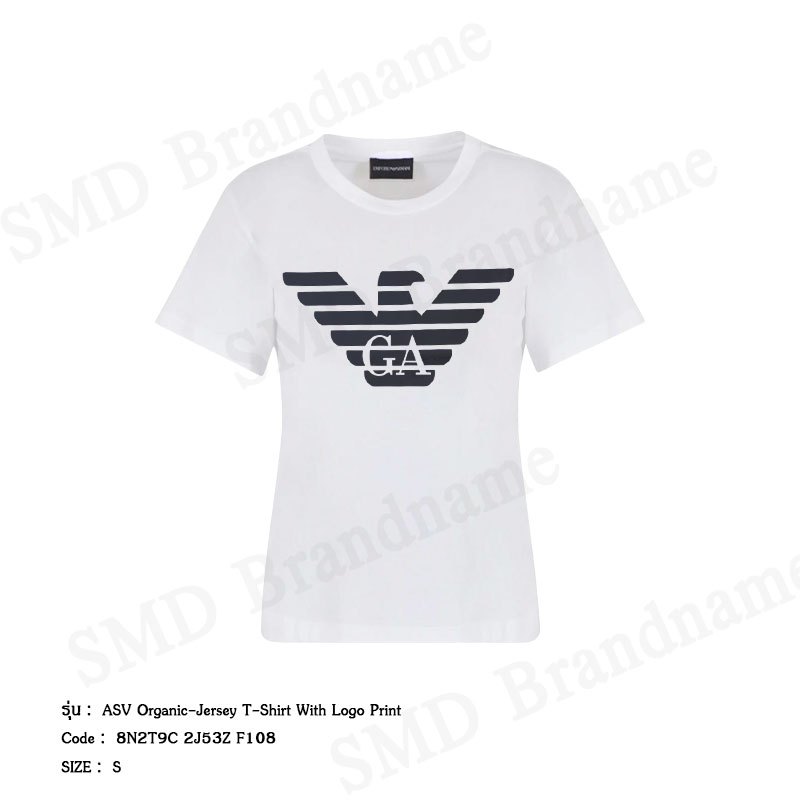 Emporio Armani  เสื้อยืดคอกลมผู้หญิง รุ่น ASV Organic-Jersey T-Shirt With Logo Print Code: 8N2T9C 2J