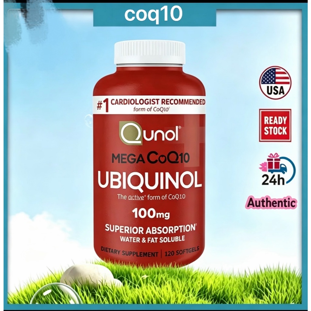 exp：6/2028 แพนทีนอล-โคเอนไซม์ 120 ซอฟท์เจล Qunol Mega CoQ10 Ubiquinol 100 mg ดูดซึมดีเยี่ยม