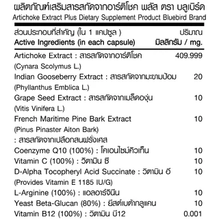[1แถม1] Artichoke Extract Plus สารสกัดจากอาร์ติโชค พลัส ตรา บลูเบิร์ด 600 มก. 60 แคปซูล