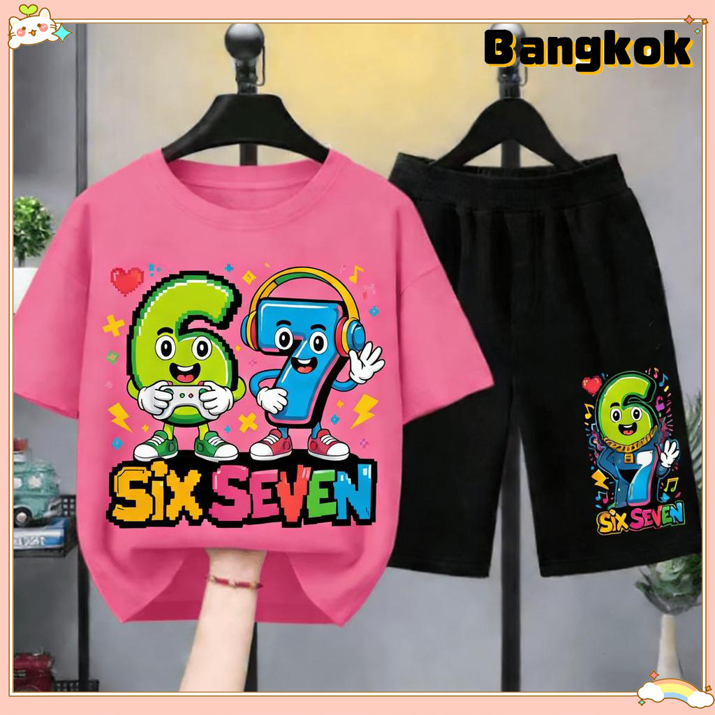 【 Kids】ชุดเด็กฮิต 2ชิ้น ลายตัวเลข67 สไตล์เกม ผ้าฝ้ายสบาย สไตล์เท่ห์ ไซส์100-150