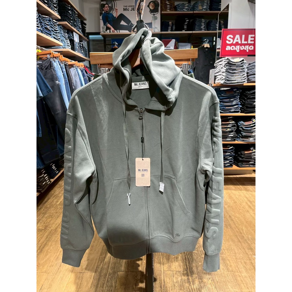 Mc Jeans เสื้อแขนยาว กันหนาว Unisex สีเขียวอมเทา ทรง Regular ของแท้100% พร้อมถุงช้อป