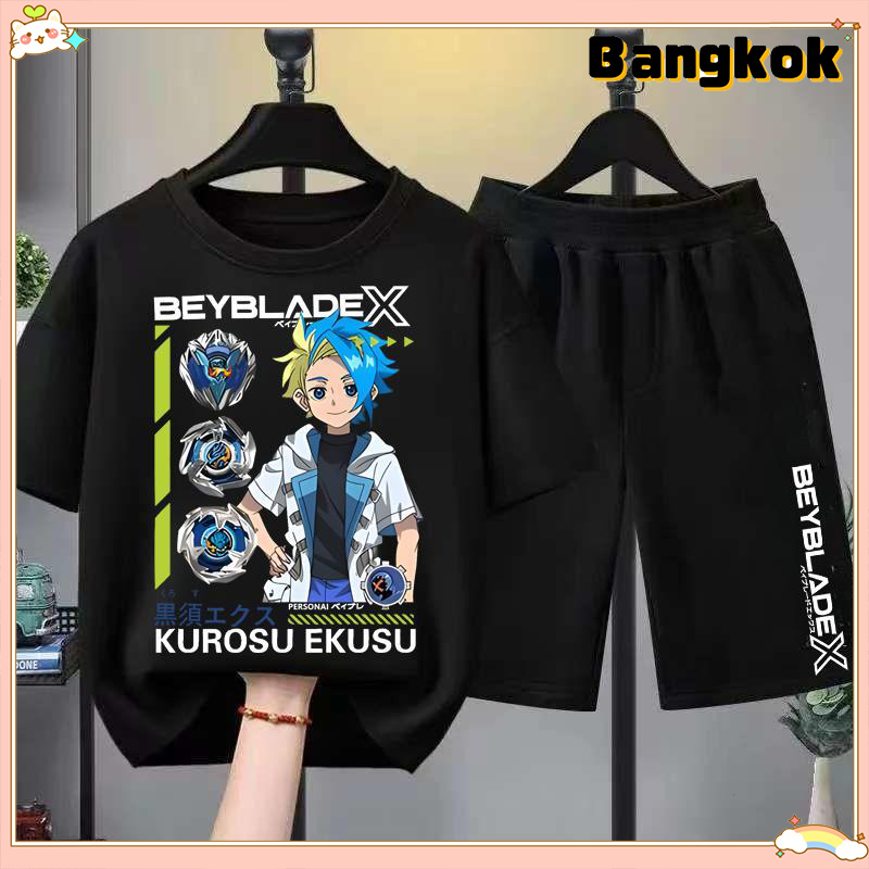 BEYBLADE X ชุดเด็กพร้อมส่ง&COD Children's T-shirtBEYBLADE Xเสื้อยืดเด็ก คอตตอน ชุดสูทเด็กผู้ชาย ชุดลำลอง 2 ชิ้น แฟชั่น ส