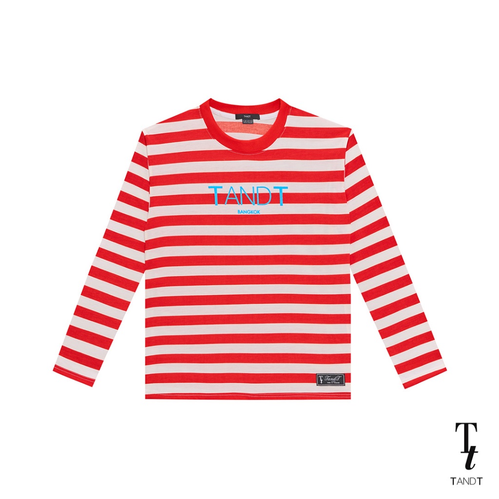 TandT - LUCUS T-SHIRT - TANDT LOGO PRINTED LONG SLEEVES STRIPED T-SHIRT เสื้อยืดคอกลมแขนยาว สกรีนลายโลโก้ TANDTทีแอนด์ที