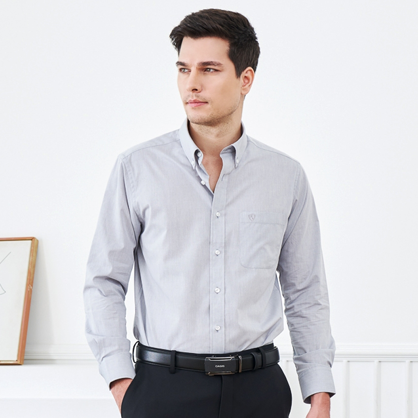 OASIS Masterpiece เสื้อเชิ้ตชาย แขนยาว สีพื้น ผ้า cotton รุ่น MPWLT-6810 เทา