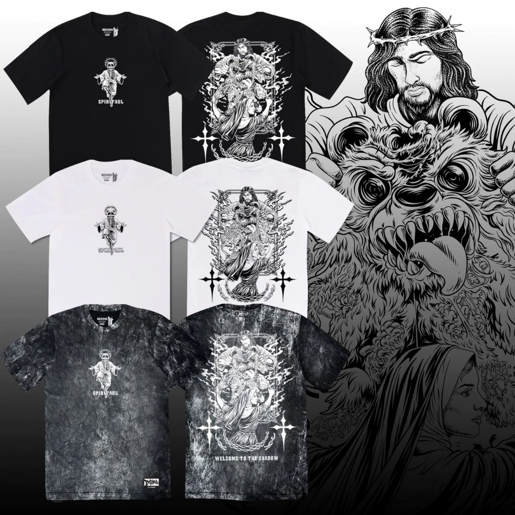𝗕𝗘𝗛𝗜𝗡𝗗 เสื้อยืด “ WELCOME TO THE SHADOW “ แขนสั้น แขนยาว แนวสตรีท Oversize เสื้อยืดชาย หญิง