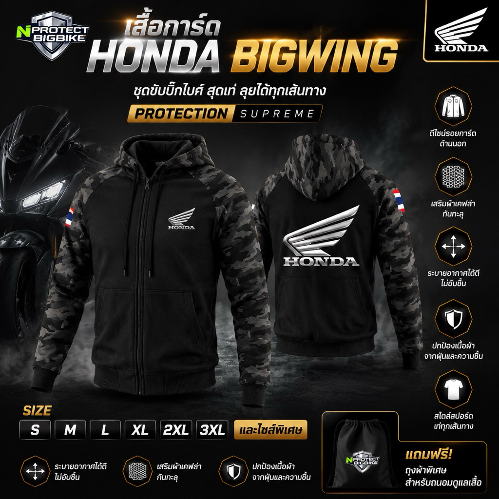 เสื้อการ์ด  HONDA BIGWING รุ่น Full Option (มีของพร้อมส่งทันที)