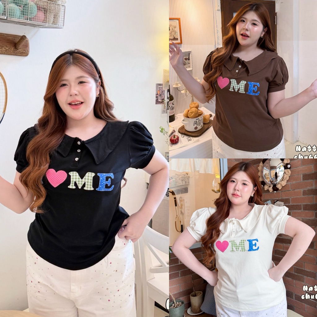 /NT/ เสื้อคอบัวแขนตุ๊กตา ไซส์อก38-54 งานสกรีนอกรีดได้ ผ้ายูนิโคล่ยืดเยอะ ไม่ร้อน ใส่สบาย #สาวอวบอ้วน พลัสไซส์