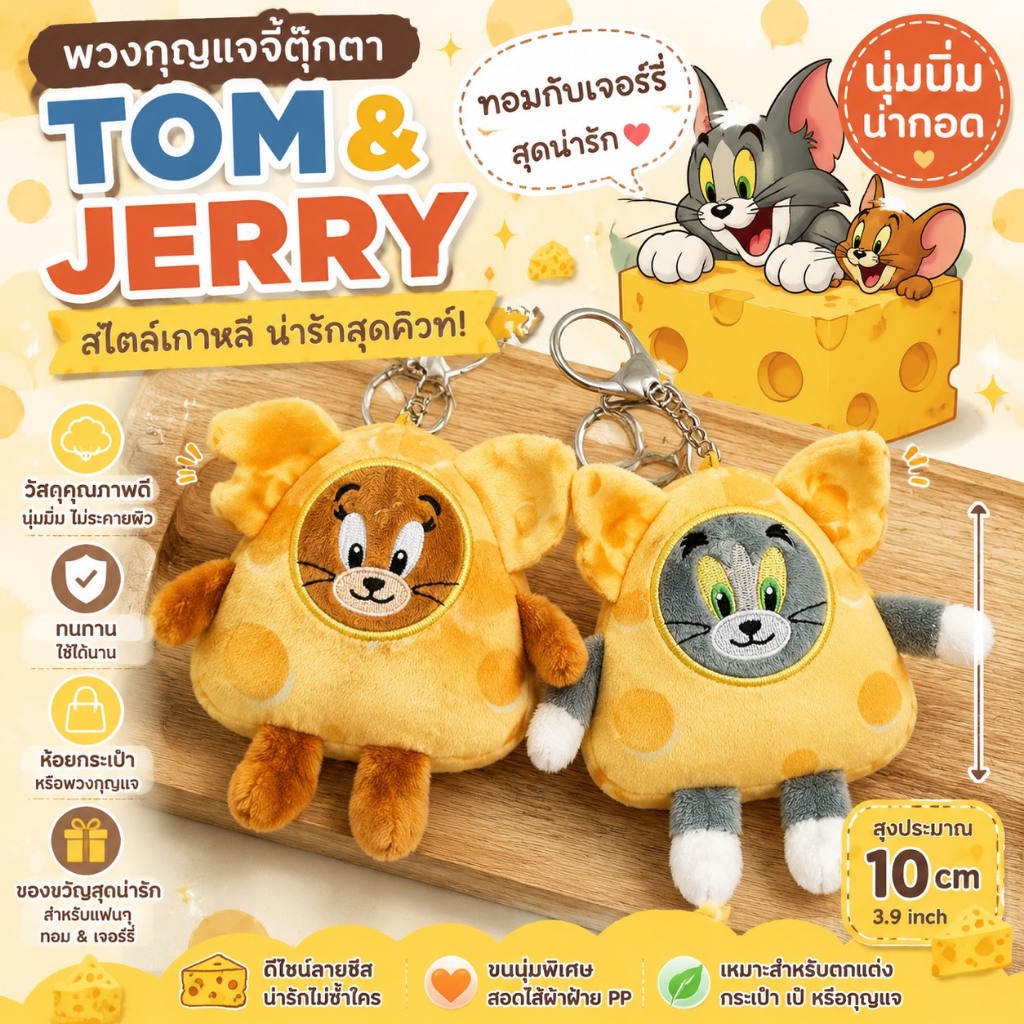 พวงกุญแจ จี้ตุ๊กตาการ์ตูนอนิเมะ Tom and Jerry สไตล์เกาหลี สําหรับห้อยกระเป๋าเป้สะพายหลัง