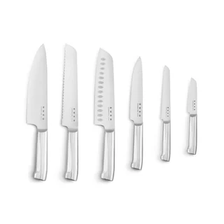 【แถมแก้วเก็บความร้อนฟรี】SMEG ชุดมีดทำครัว 6 ชิ้น มีดสแตนเลส พร้อมบล็อกเสียบมีดสไตล์วินเทจ ใบมีดคม คุณภาพสูง