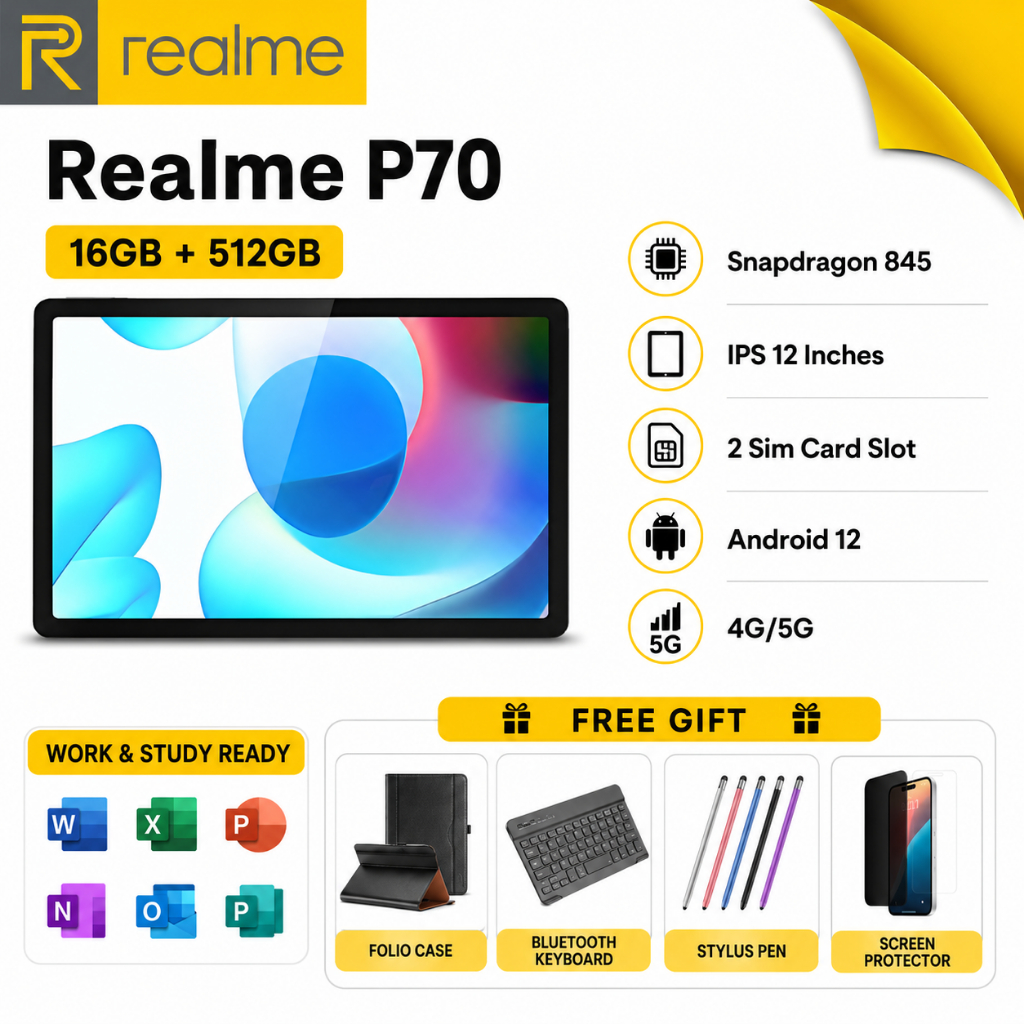 Realme Pad 5G 16GB+512GB แท็บเล็ต Android 12 จอใหญ่ 12 นิ้ว ใช้งานลื่น รองรับซิม