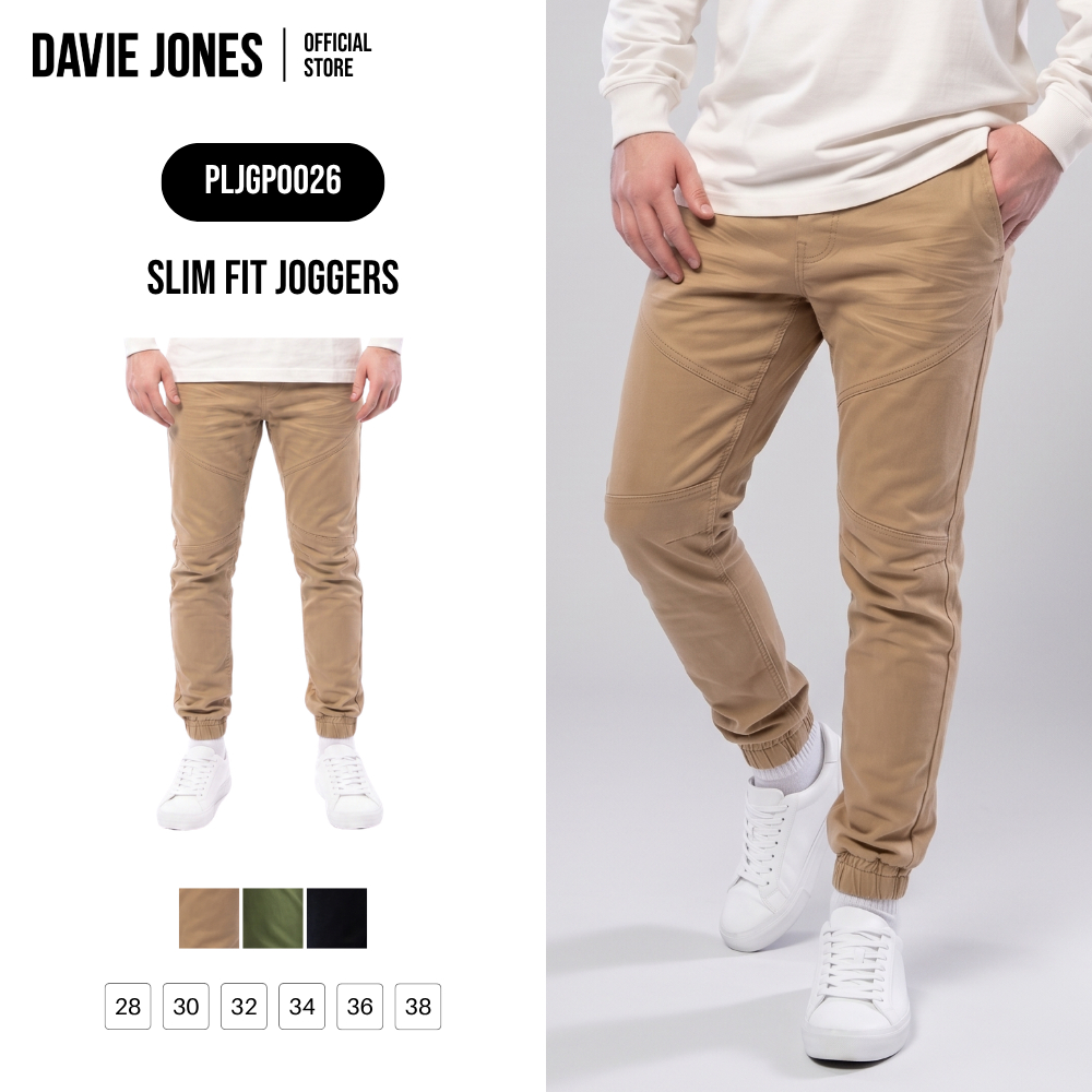DAVIE JONES [BE FEARLESS] กางเกงจ็อกเกอร์ผู้ชาย Slim Fit Joggers สีกากี เขียว ดำ GP0026