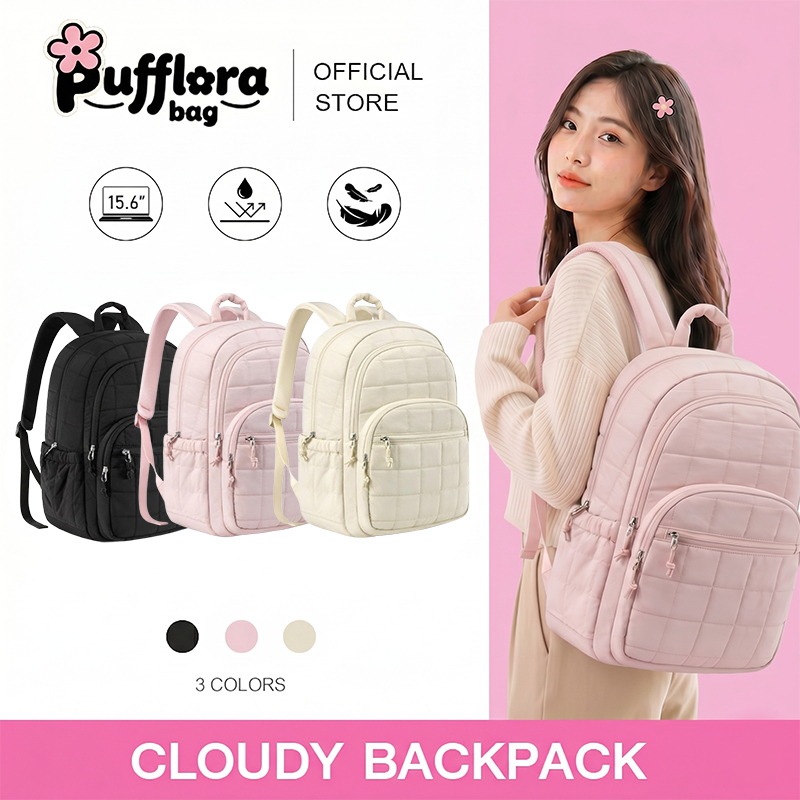 Pufflora กระเป๋าเป้สะพายหลัง กระเป๋าเดินทาง รุ่น Cloudy Backpack ใบใหญ่ ช่องเก็บของหลายช่อง ใส่iPad/Laptop15.6นิ้วได้