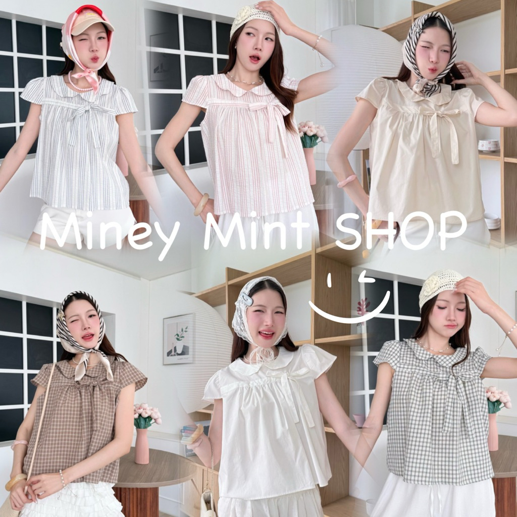 miniminey❤️ คอบัวแขนตั้ง น่ารักมากๆ ด้านหลังมีกระดุมตรงคอค่ะ ผ้าคอตตอน100% อย่างดี ทรงน่ารักใส่สบาย