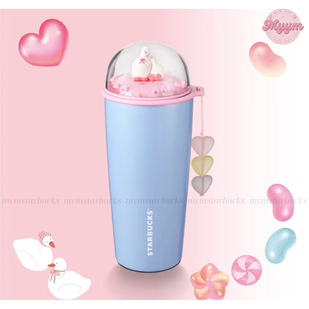 ของแท้💯HEAT BOTTLE 16OZ (473ML) STARBUCKS DOME JELLY COLLECTORS DUCK HEAD TO HEAD💕🩵😋