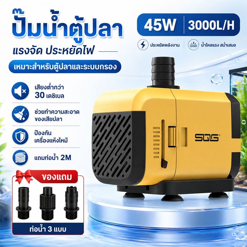 【เงียบมาก】ปั๊มน้ำตู้ปลา  ปั๊มน้ำ 3W-45W  ความเร็วการไหลทีปรับได้ ปั๊มน้ำ บ่อปลา ทำน้ำพลุ ปลาปั๊มน้ำหมุนเวียน แถมท่อน้ำ