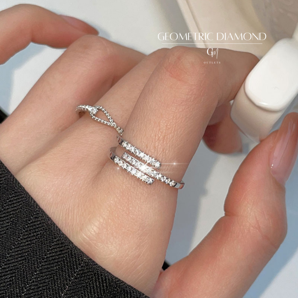 OUTLETS ล้างสต็อกจากโรงงานตรง แหวนเงิน Geometric Diamond แหวน Valentine ของขวัญ เเหวนแฟชั่น แหวนมงคล
