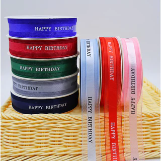 *แบ่งขายเป็นเมตร* ริบบิ้นผ้าโปร่ง HAPPY BIRTHDAY หน้ากว้าง 2.5 ซม. สินค้าพร้อมส่งในไทย