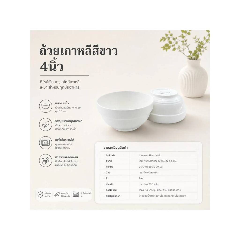 ถ้วยเกาหลีเซรามิกสีขาว มีขอบ ดีไซน์เรียบหรู สไตล์เกาหลี ทนความร้อน ใช้กับไมโครเวฟและเครื่องล้างจานได้