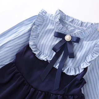 Hania Kids พร้อมส่ง ชุดเดรสกระโปรง สไตล์เกาหลี สำหรับเด็กผู้หญิง มีโบว์ - K4124930-1