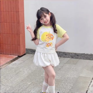 PRINCESS KESLI เสื้อยืดเด็กผู้หญิง เสื้อยืดเด็ก เสื้อแขนสั้นเด็ก ลายหมีน่ารัก ผ้าฝ้ายนุ่ม คอตวกลม 2-12 ปี