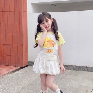 PRINCESS KESLI เสื้อยืดเด็กผู้หญิง เสื้อยืดเด็ก เสื้อแขนสั้นเด็ก ลายหมีน่ารัก ผ้าฝ้ายนุ่ม คอตวกลม 2-12 ปี