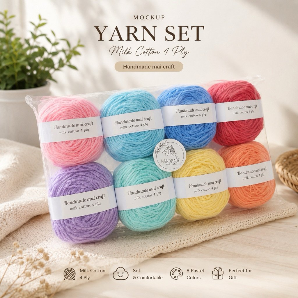 ไหมพรม cotton นม 4 ply แบบยกเซ็ตถูกกว่าแบบแยกม้วน