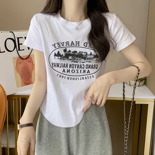 พร้อมส่งในไทย** เสื้อยืดคอกลมลำลอง ผ้านิ่มยืดได้เล็กน้อย สกรีนลายด้านหน้า Y328