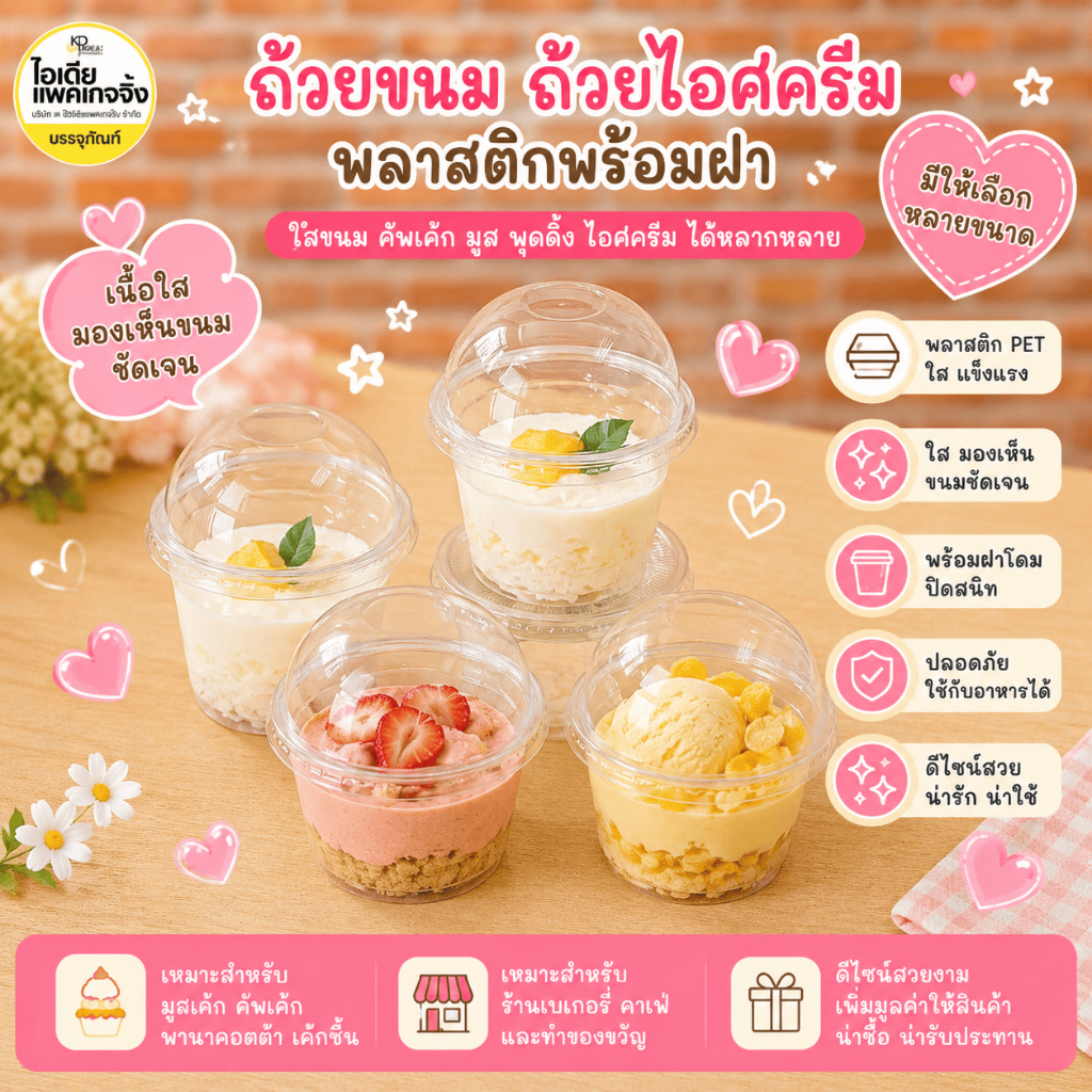 ถ้วยขนม ถ้วยไอศครีม กระปุกน้ำพริก พร้อมฝา 50 ใบ