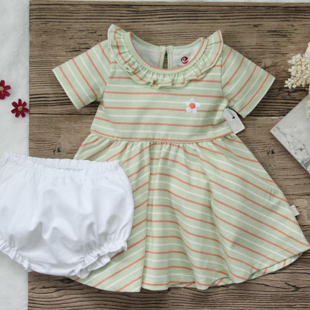 Elegant Kids - ชุดเสื้อผ้าเด็กผู้หญิงลายทางเนื้อผ้าซิงเกิลเจอร์ซีย์