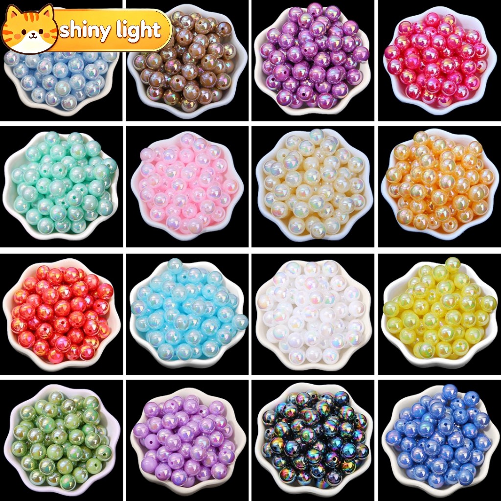 ลูกปัดอะคริลิกสีรุ้ง AB 6-10 มม. ลูกปัดหลวม อุปกรณ์ DIY ทำสร้อยข้อมือ สร้อยคอ เครื่องประดับ