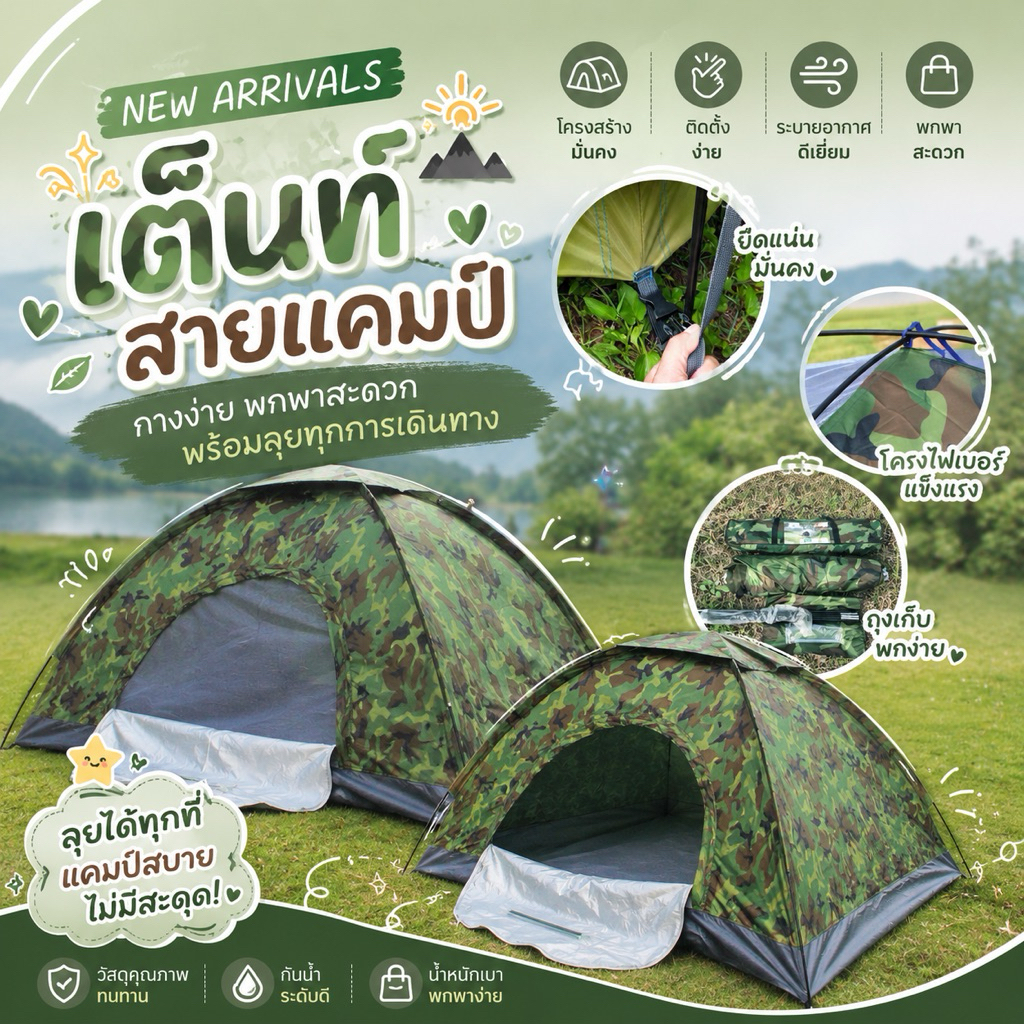เต็นท์นอน 2-3(🛒1298฿ได้5ชุด) คน ส่งเคอรี่ !! 1.5x2 เมตร เต็นท์ประกอบ ราคาส่ง!! 【ร้านไทย จัดส่งภายใน 24 ชั่วโมงใ】