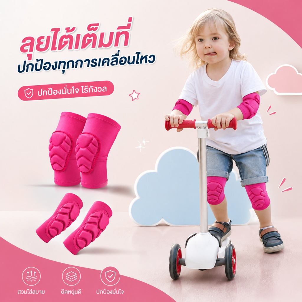 Allsking สนับเข่าและศอก สำหรับเด็ก ใส่เล่นจักรยาน ขาไถ กันกระแทก มี 2 สวีให้เลือก ผ้ายืดหยุ่น ระบายอากาศได้ดี
